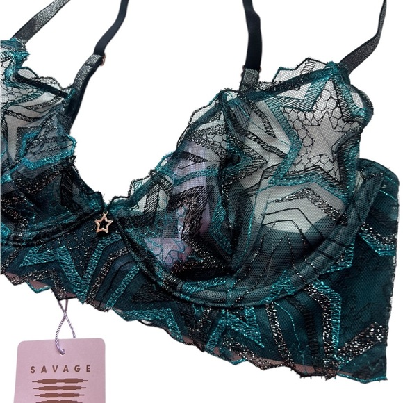 Savage X Fenty Shining Star Embroidered Unlined Demi Bra – Size 34D – NWT - Picture 9 of 12